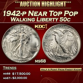 1942-p Walking Liberty Half Dollar Near Top Pop 50c ms68 SEGS