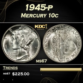 1945-p Mercury Dime 10c ms67 SEGS