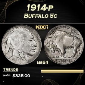 1914-p Buffalo Nickel 5c Grades ms64
