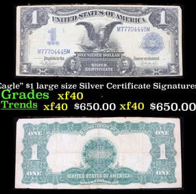 1899 $1 large size Silver Certificate "Black Eagle" Grades xf Signatures Parker/Burke