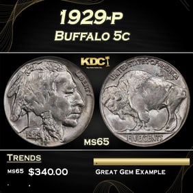 1929-p Buffalo Nickel 5c Grades ms65