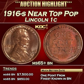 1916-s Lincoln Cent Near Top Pop 1c ms65+ bn SEGS