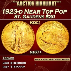 1923-d Gold St. Gaudens Double Eagle Near Top Pop $20 ms67+ SEGS