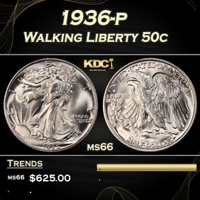 1936-p Walking Liberty Half Dollar 50c Grades ms66