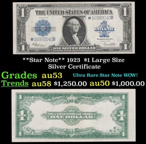 **Star Note** 1923 Speelman/White $1 large size Silver Certificate Grades Select AU
