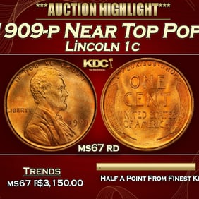1909-p Lincoln Cent Near Top Pop! 1c ms67 rd SEGS