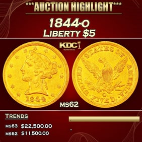 1844-o Gold Liberty Half Eagle $5 ms62 USCG