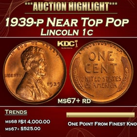 1939-p Lincoln Cent Near Top Pop 1c ms67+ rd SEGS