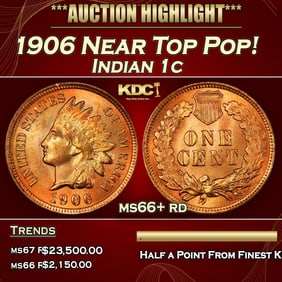 1906 Indian Cent Near Top Pop! 1c ms66+ rd SEGS