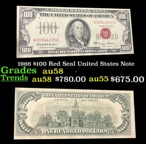 1966 $100 Red Seal United States Note Grades Choice AU/BU Slider