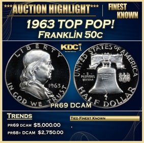 1963 Proof Franklin Half Dollar TOP POP! 50c pr69 DCAM SEGS