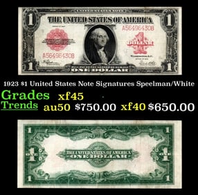 1923 Speelman/White $1 United States Note Grades xf+