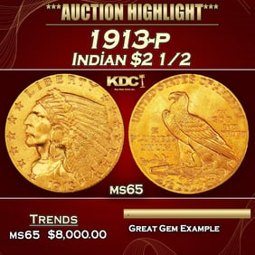 1913-p Gold Indian Quarter Eagle $2 1/2 ms65 SEGS