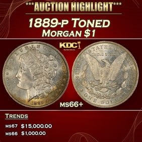 1889-p Morgan Dollar Toned $1 ms66+ SEGS