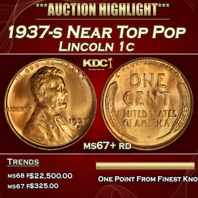 1937-s Lincoln Cent Near Top Pop 1c ms67+ rd SEGS
