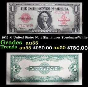 1923 $1 United States Note Grades Choice AU Signatures Speelman/White