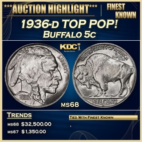 1936-d Buffalo Nickel TOP POP! 5c ms68 SEGS
