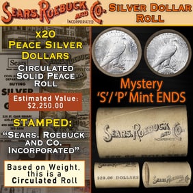 20 Coin SEARS Peace Silver $1 Roll Circ Mystery 'S' Rev/'P' Rev Ends