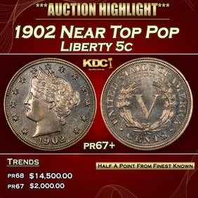 1902 Proof Liberty Nickel Near Top Pop 5c pr67+ SEGS