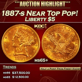 1887-s Gold Liberty Half Eagle Near Top Pop! $5 ms65+ SEGS