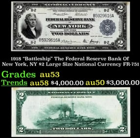 1918 FR-751 $2 Large Size National Currency Grades Select AU