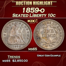1859-o Seated Liberty Dime 10c ms65 SEGS