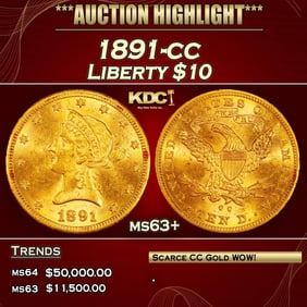 1891-cc Gold Liberty Eagle $10 ms63+ SEGS