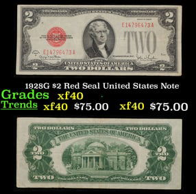1928G $2 Red Seal United States Note Grades xf