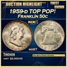 1959-d Franklin Half Dollar TOP POP! 50c ms67 SEGS