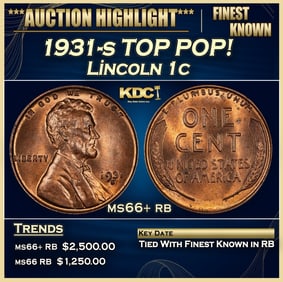 1931-s Lincoln Cent TOP POP! 1c ms66+ rb SEGS