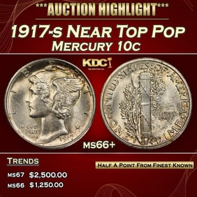 1917-s Mercury Dime Near Top Pop 10c ms66+ SEGS