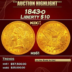 1843-o Gold Liberty Eagle $10 ms61 USCG