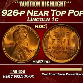 1926-p Lincoln Cent Near Top Pop! 1c ms67 rd SEGS