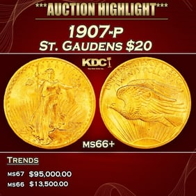 1907-p Gold St. Gaudens Double Eagle $20 ms66+ SEGS