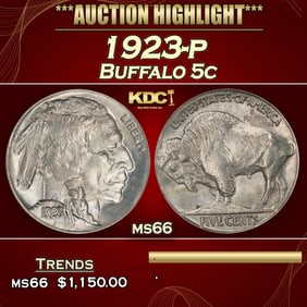 1923-p Buffalo Nickel 5c ms66 SEGS
