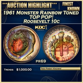 1961 Proof Roosevelt Dime Monster Rainbow Toned TOP POP! 10c pr69 SEGS