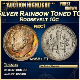 1954-d Roosevelt Dime Silver Rainbow Toned TOP POP! 10c ms68+ FT SEGS