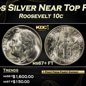 1951-s Roosevelt Dime Silver Near Top Pop! 10c ms67+ FT SEGS