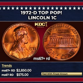 1972-d Lincoln Cent TOP POP! 1c ms67+ rd SEGS
