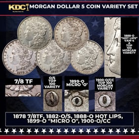 Morgan Dollar 5 Coin Variety Set 1878 7/8TF, 1882-o/s, 1888-o Hot Lips, 1899-o "Micro o", 1900-o/cc