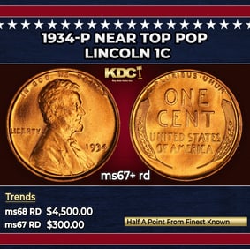 1934-p Lincoln Cent Near Top Pop 1c ms67+ rd SEGS