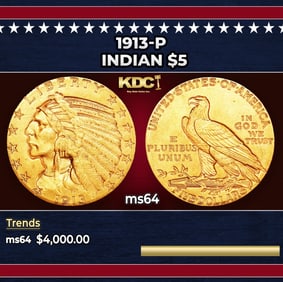 1913-p Gold Indian Half Eagle $5 ms64 USCG