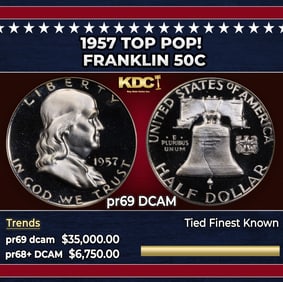 1957 Proof Franklin Half Dollar TOP POP! 50c pr69 DCAM SEGS