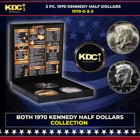 Complete 2 PC. 1970 Kennedy Half Dollar 50c set In Custom Box W/ Special Backer Card BU & Proof