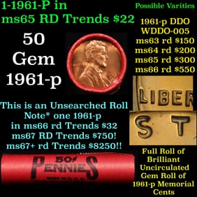 BU Shotgun Lincoln 1c roll, 1961-p 50 pcs Bank Wrapper 50c