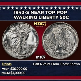 1942-s Walking Liberty Half Dollar Near Top Pop 50c ms67 SEGS