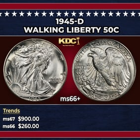 1945-d Walking Liberty Half Dollar 50c ms66+ SEGS