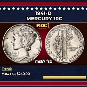 1941-d Mercury Dime 10c ms67 fsb SEGS