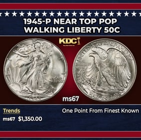 1945-p Walking Liberty Half Dollar Near Top Pop 50c ms67 SEGS