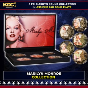 5 Coin Marilyn Monroe Gold Plated Round Collection Pop Culture Icon